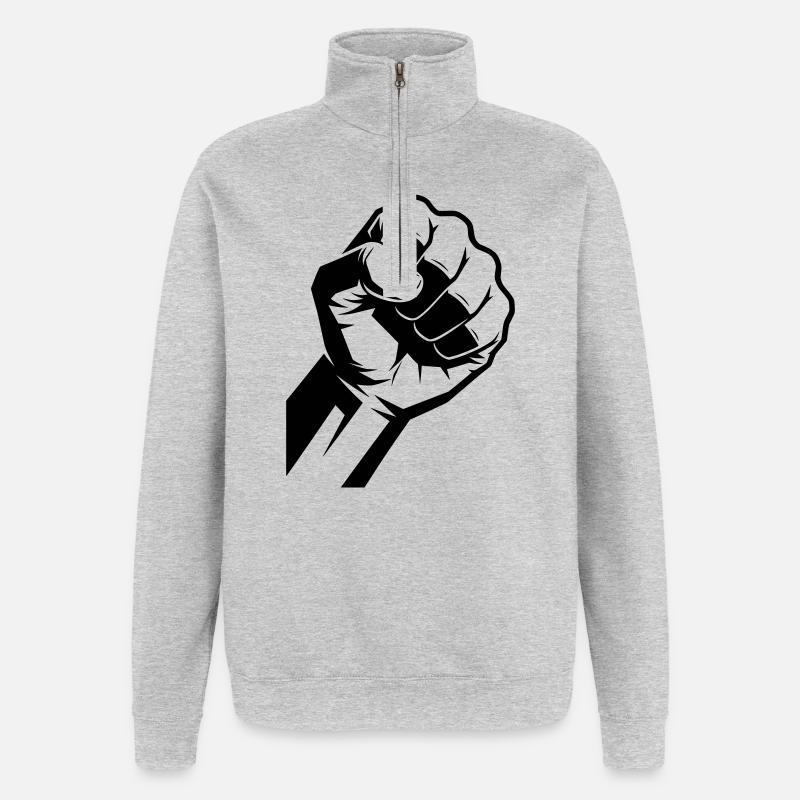 Poing - Sweat à zip 1/4 - gris chiné