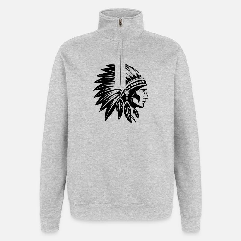 Ureinwohner-Chefkopfbedeckung - Quarter-Zip-Sweatshirt - Grau meliert