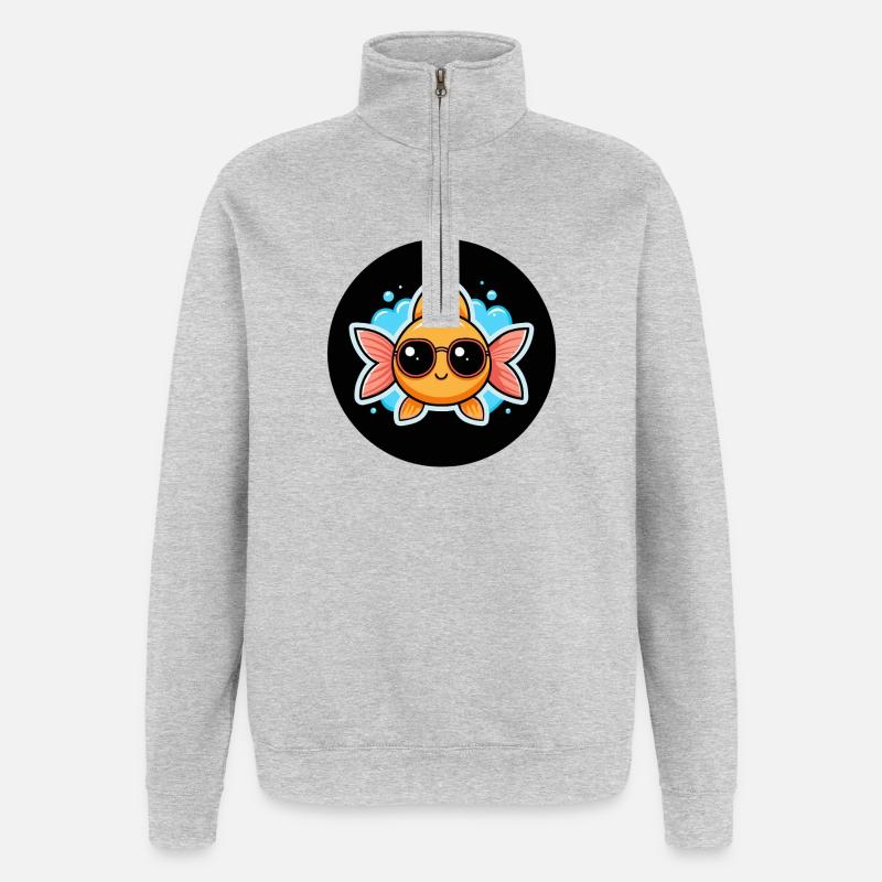 Poisson Chouette et Lunettes - Sweat à zip 1/4 - gris chiné