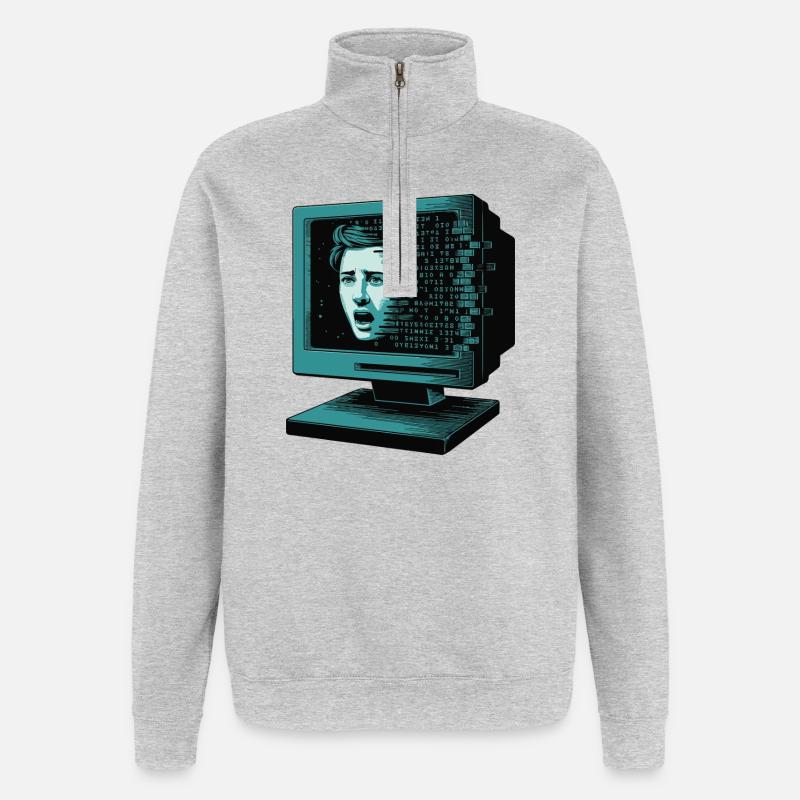 IA rétroglitch Retroglitch Computer Terror - Sweat à zip 1/4 - gris chiné