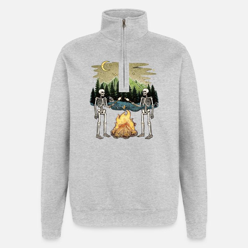 Skeleton Campfire Night Marshmallow Camping Camp - Quarter-Zip Sweatshirt - heather grey