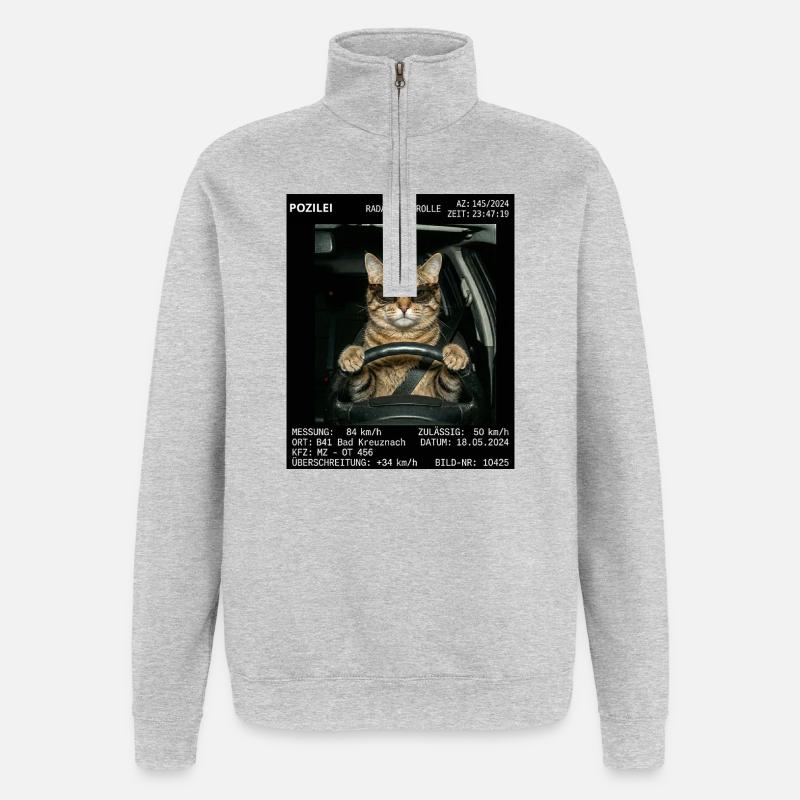 Katze Geblitzt - Quarter-Zip-Sweatshirt - Grau meliert