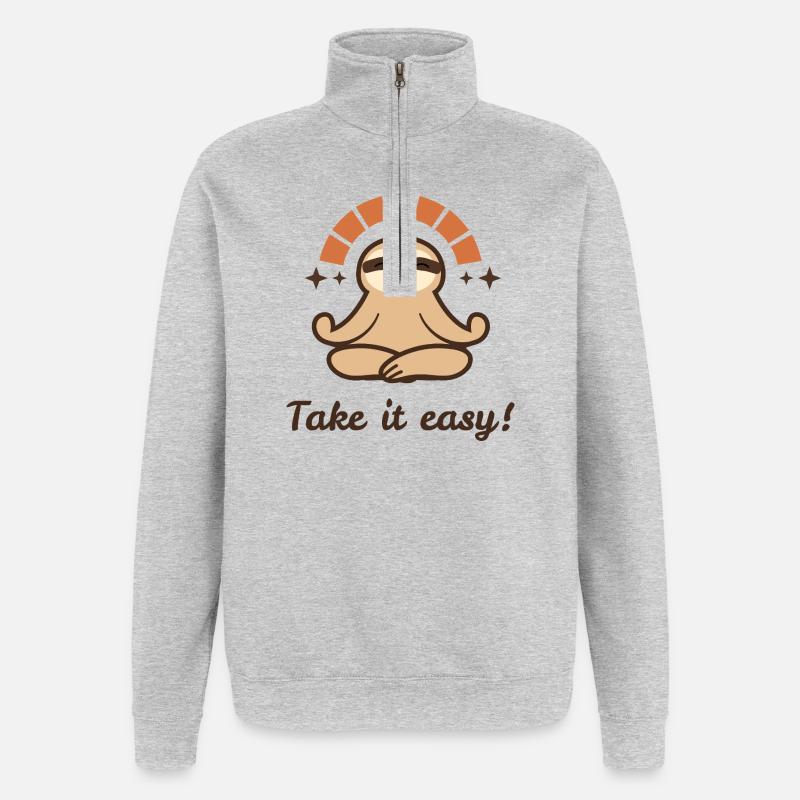 Take it easy – Relaxed Faultier Design - Quarter-Zip-Sweatshirt - Grau meliert