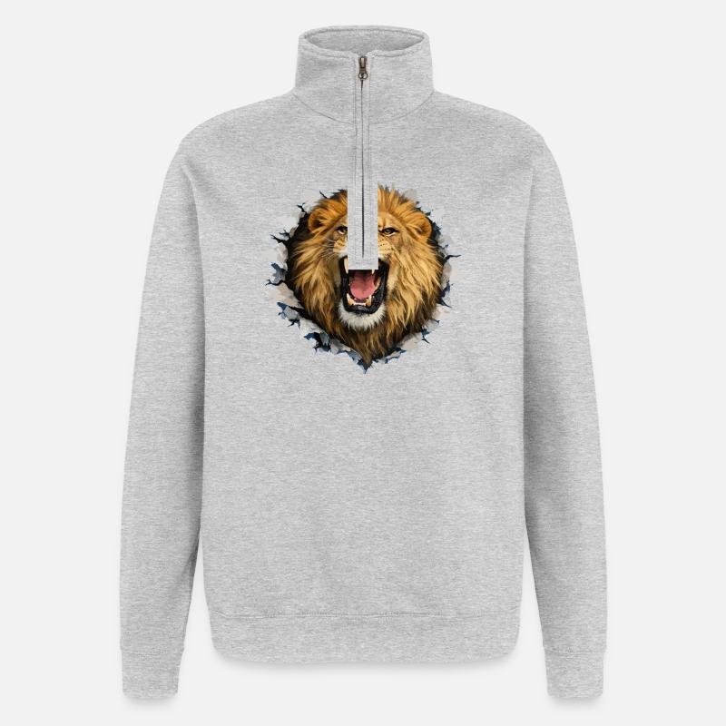 Ruige Leeuw durchbricht Papier - Quarter-Zip-Sweatshirt - Grau meliert