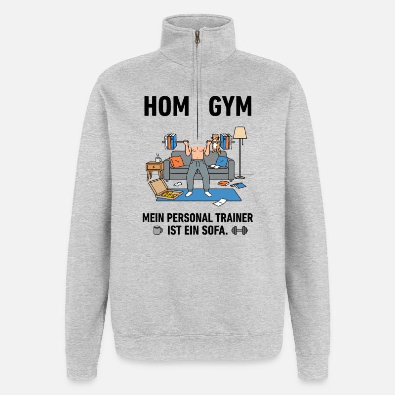 Heimtraining Chaos mit Katze - Quarter-Zip-Sweatshirt - Grau meliert