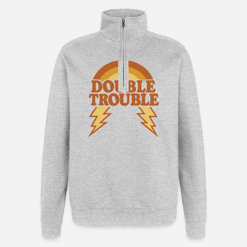double problème - Sweat à zip 1/4 - gris chiné