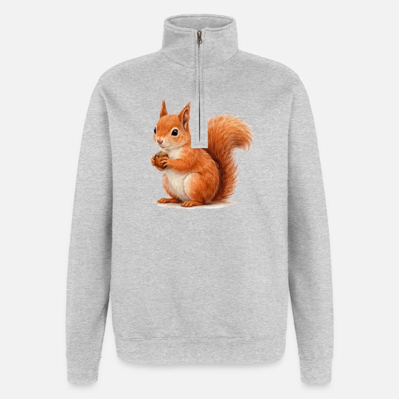 Écureuil avec illustration de gland - Sweat à zip 1/4 - gris chiné