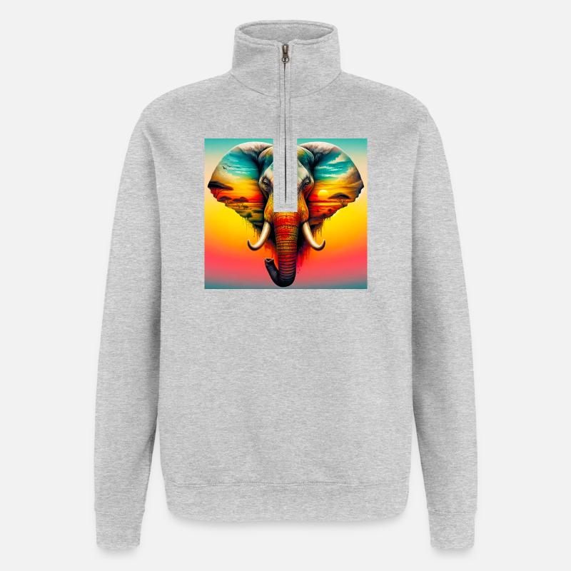 éléphant - Sweat à zip 1/4 - gris chiné