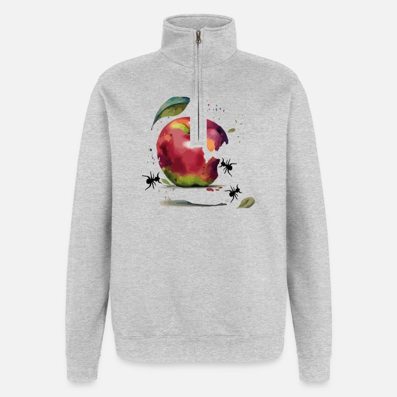 bunter  Apfel mit Ameisen - Quarter-Zip-Sweatshirt - Grau meliert