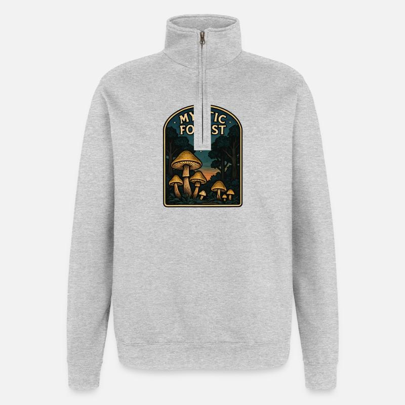 Champignons de la Forêt Mystique - Sweat à zip 1/4 - gris chiné