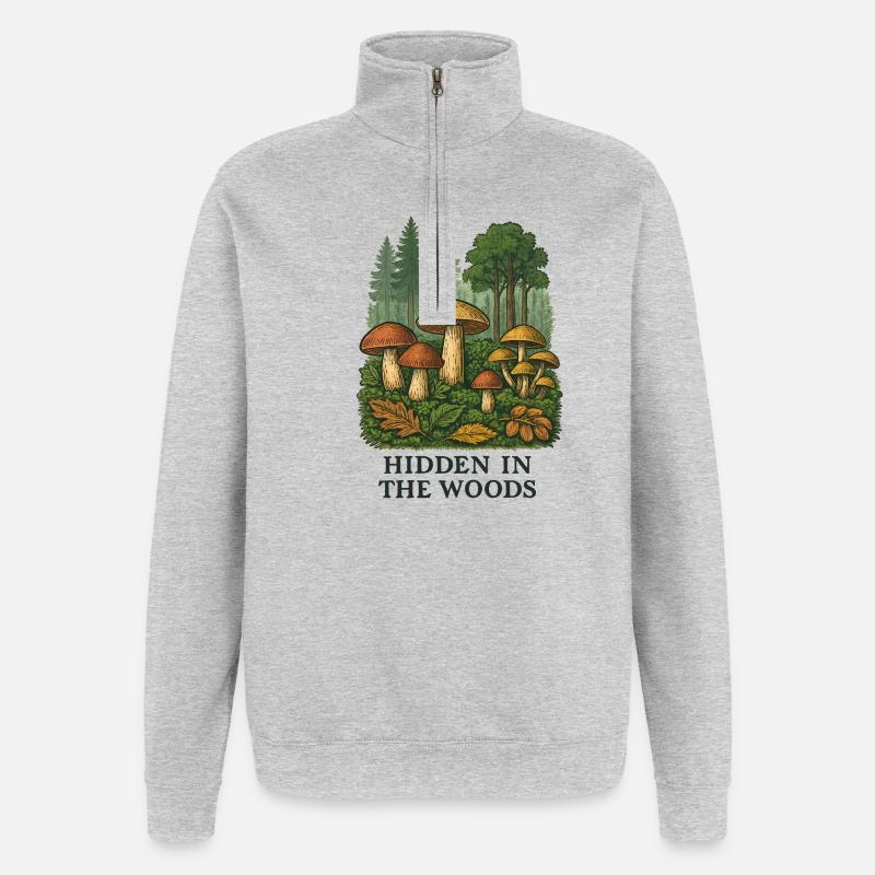 Waldpilze Geheimnis - Quarter-Zip-Sweatshirt - Grau meliert