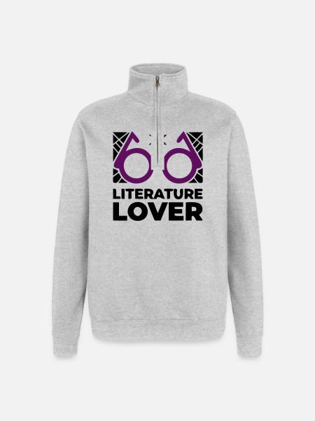 Literature Lover Brille Text - Quarter-Zip-Sweatshirt - Grau meliert