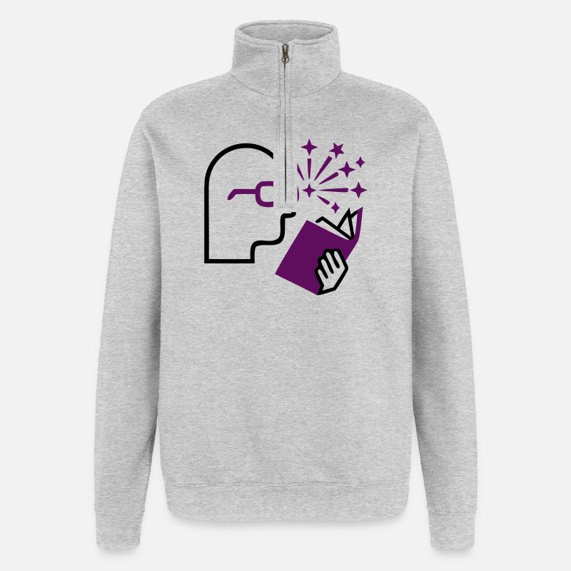 Kopf Buch Idee Inspiration - Quarter-Zip-Sweatshirt - Grau meliert