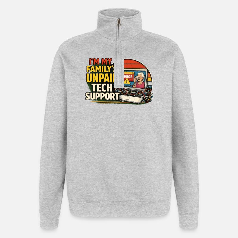 Familien Tech-Support Unbezahlt - Quarter-Zip-Sweatshirt - Grau meliert