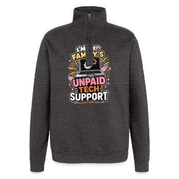 Unbezahlte Tech-Unterstützung – Familienhumor - Quarter-Zip-Sweatshirt - Anthrazit - Vorne - AI Model Female 172 light (172cm) & AI Model Male 178 dark (178cm)