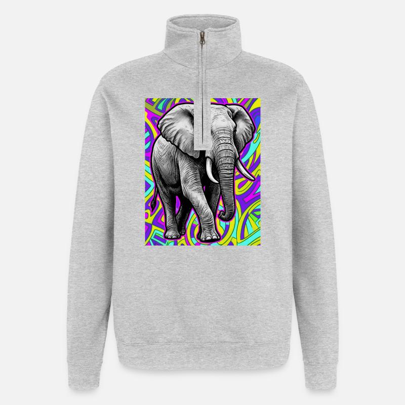 éléphant - Sweat à zip 1/4 - gris chiné