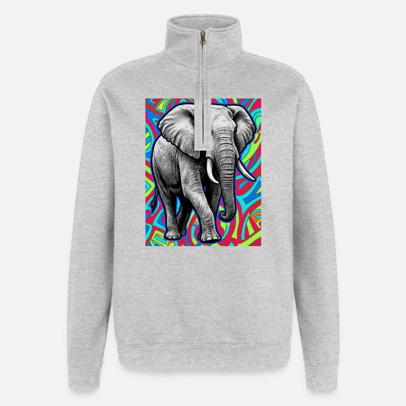 éléphant - Sweat à zip 1/4 - gris chiné