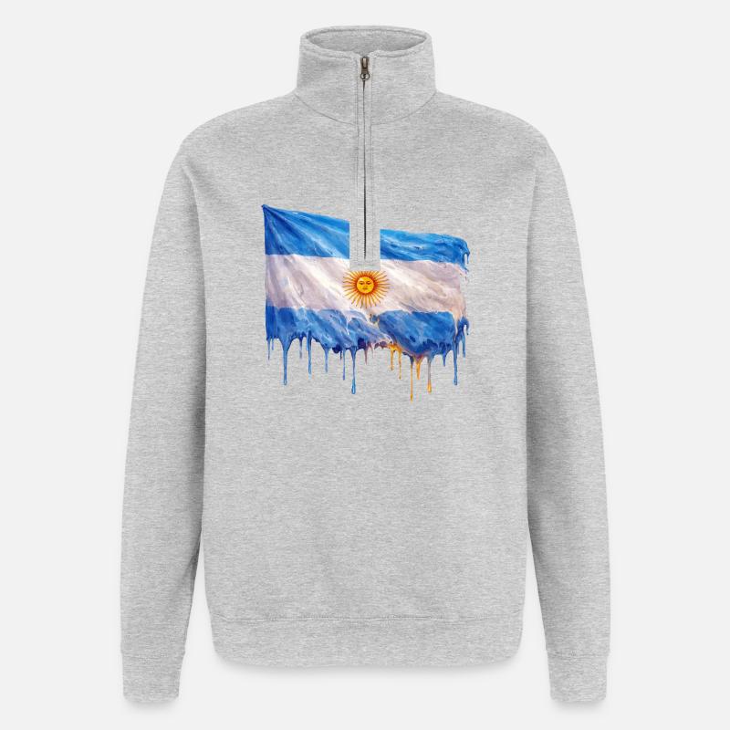 Art du drapeau argentin à gouttes - Sweat à zip 1/4 - gris chiné