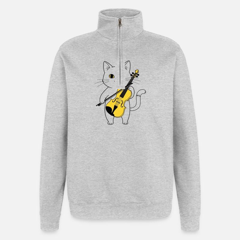 Cute Cat Playing Cello Chat - Sweat à zip 1/4 - gris chiné