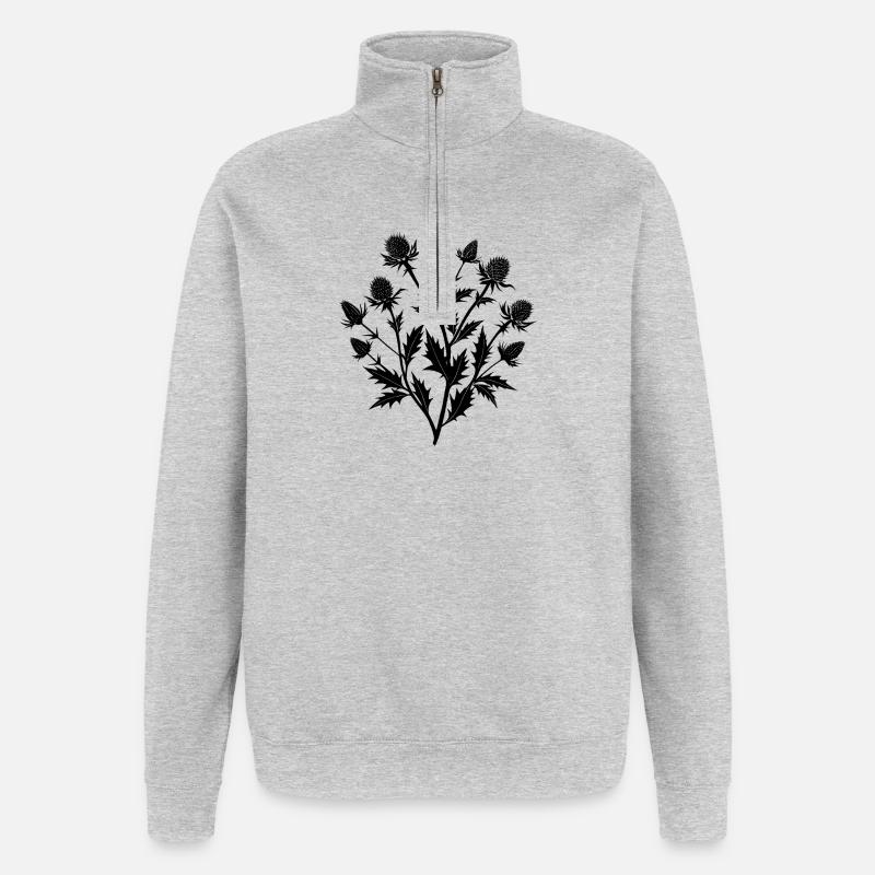 Bouquet de branche de chardon écossais - Sweat à zip 1/4 - gris chiné