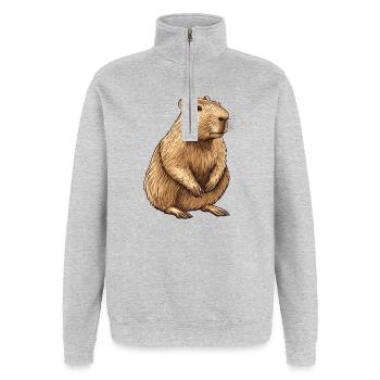 Capybara Portrait - Quarter-Zip-Sweatshirt - Grau meliert - Vorne - AI Model Female 172 light (172cm) & AI Model Male 178 dark (178cm)