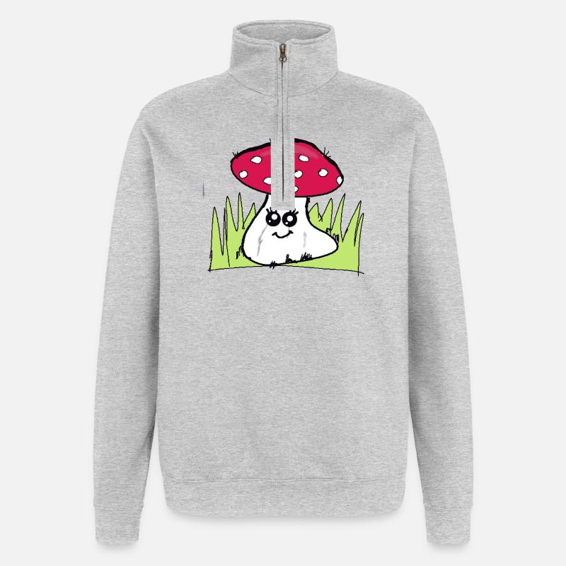 Zwinkernder Pilz mit rotem Hut - Quarter-Zip-Sweatshirt - Grau meliert