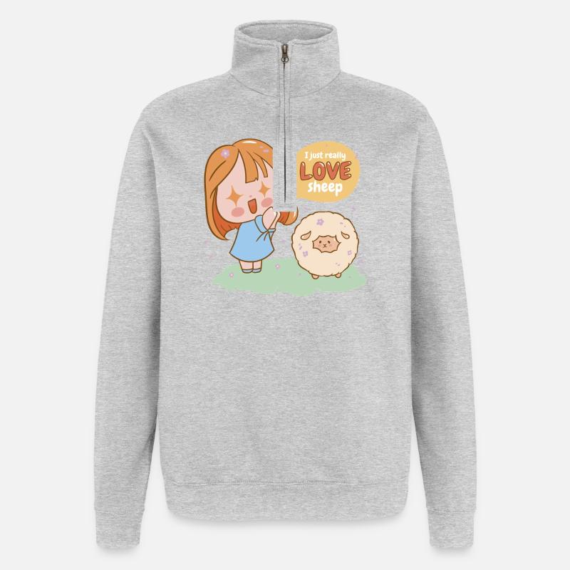 Ich liebe Schafe Cartoon-Mädchen - Quarter-Zip-Sweatshirt - Grau meliert