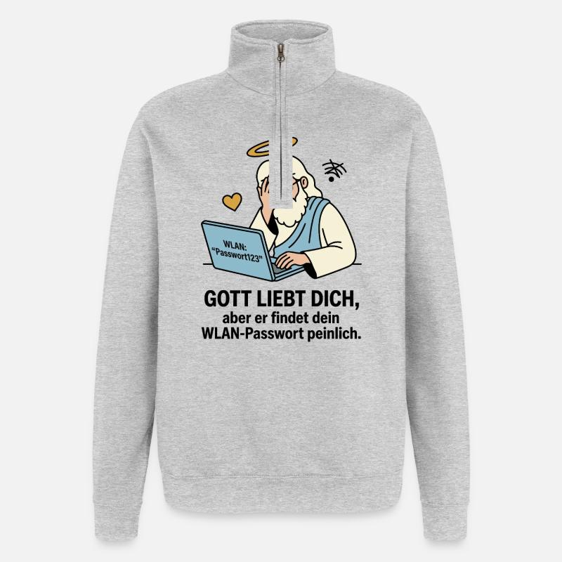 Gott liebt dich WLAN Humor - Quarter-Zip-Sweatshirt - Grau meliert