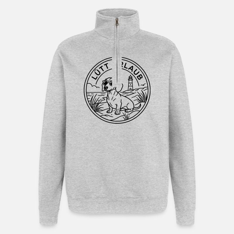 Dackel am Strand Lütt Urlaub - Quarter-Zip-Sweatshirt - Grau meliert