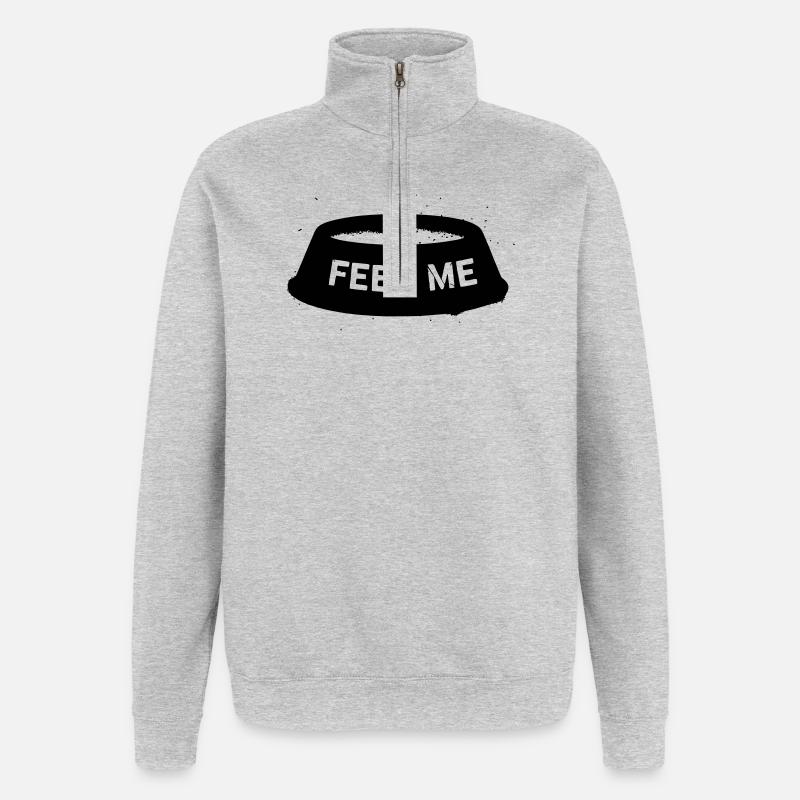 Hundenapf Feed Me Spruch - Quarter-Zip-Sweatshirt - Grau meliert