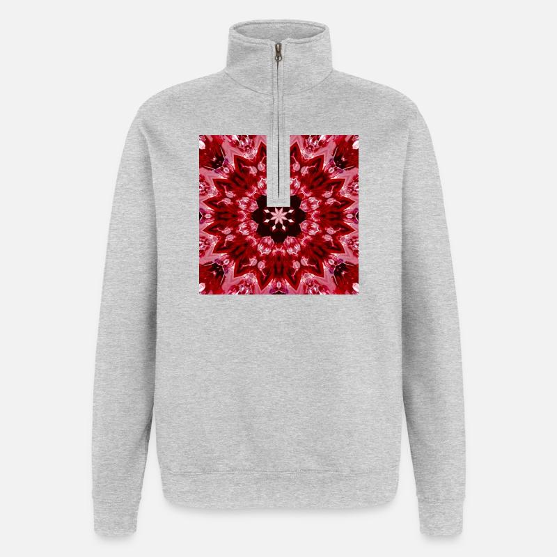Rotes Mandala Kaleidoskop - Quarter-Zip-Sweatshirt - Grau meliert