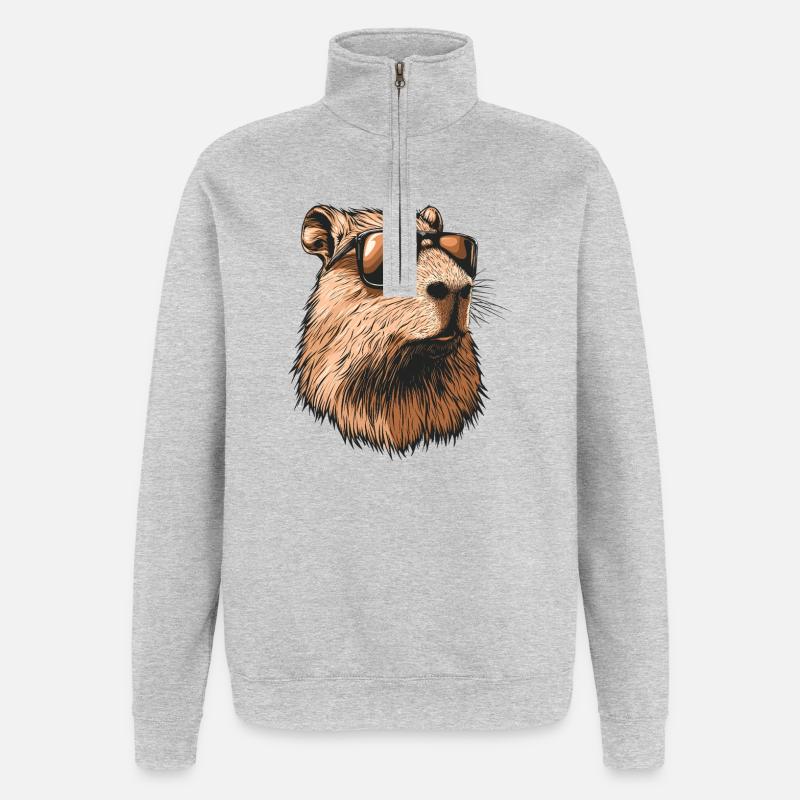 Capybara mit Sonnenbrille  - Quarter-Zip-Sweatshirt - Grau meliert