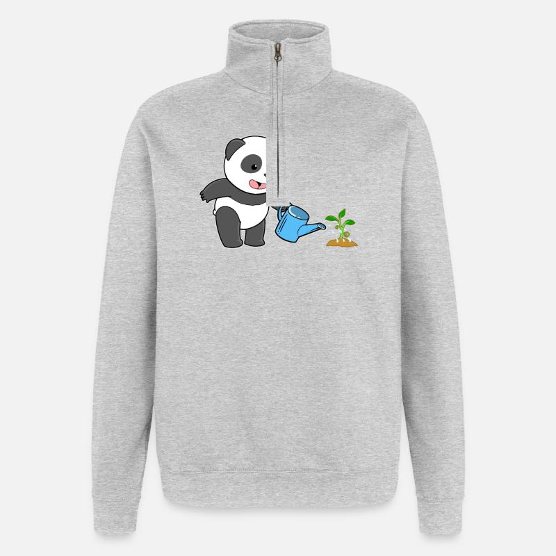 Panda Pandabär Gärtner Gießkanne - Quarter-Zip-Sweatshirt - Grau meliert