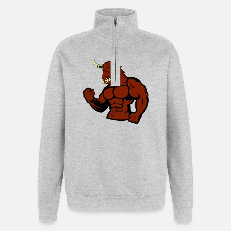 Muskulöser Bulle Stier - Quarter-Zip-Sweatshirt - Grau meliert