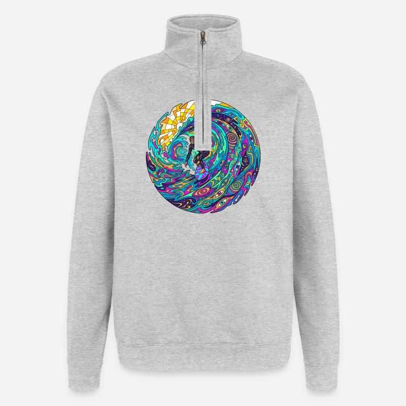 Psychedelische Surfwelle - Quarter-Zip-Sweatshirt - Grau meliert