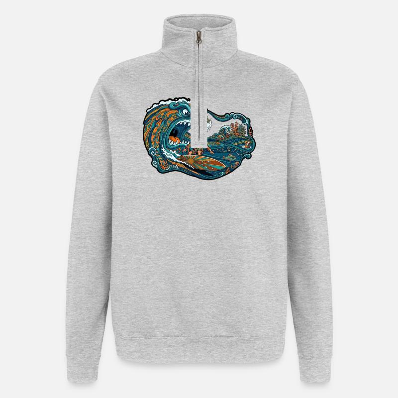 Aventure de vagues géantes de vagues - Sweat à zip 1/4 - gris chiné