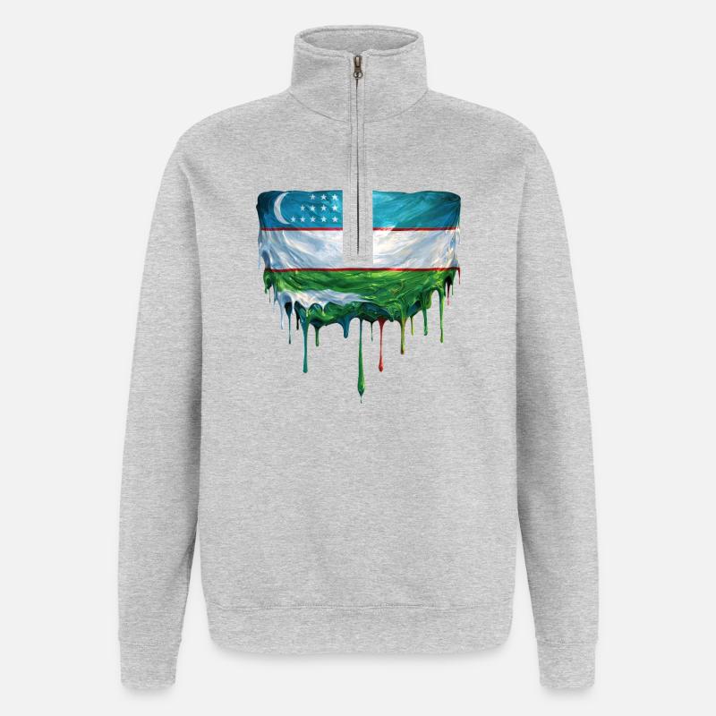 Art du drapeau tombé en Ouzbékistan - Sweat à zip 1/4 - gris chiné