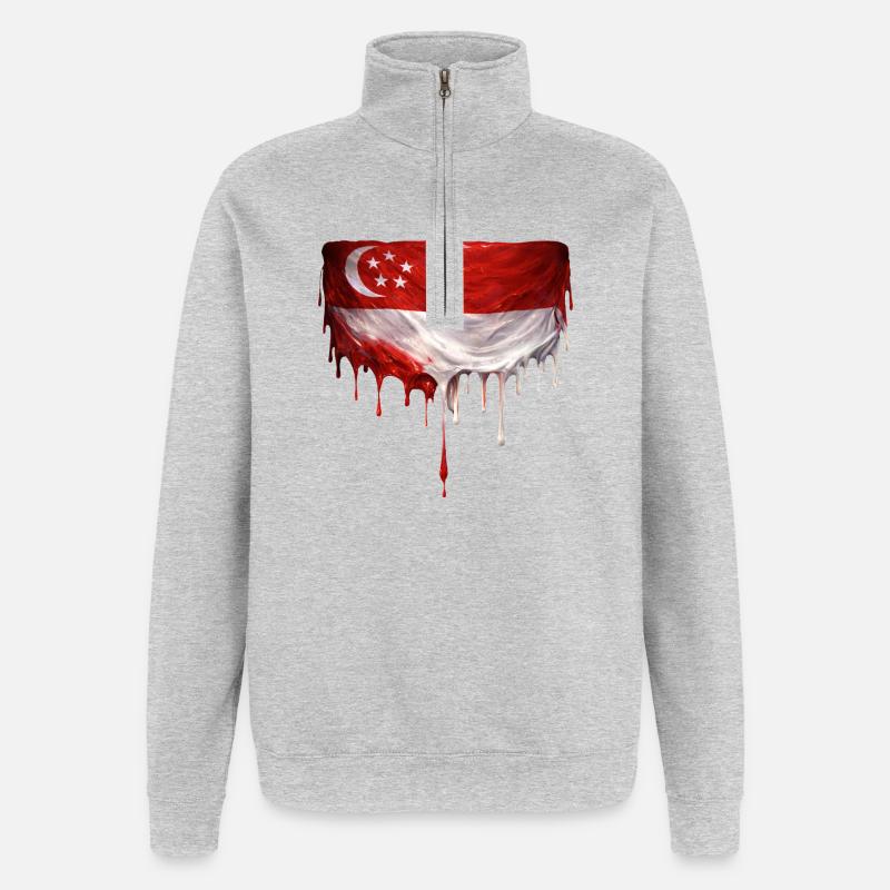 Drapeaux de Singapour dégoulinant d’art - Sweat à zip 1/4 - gris chiné