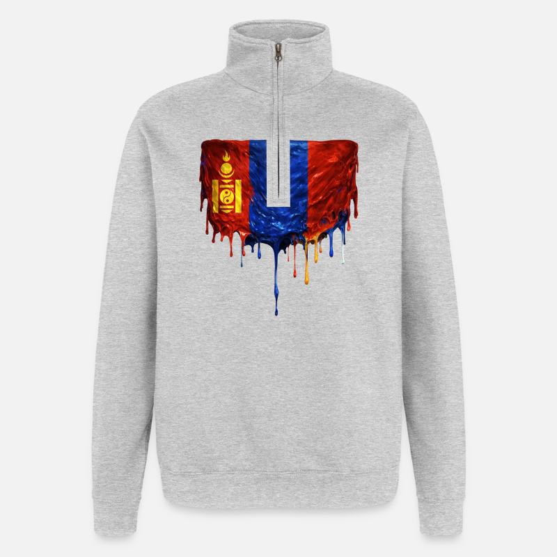 Chute du drapeau mongol - Sweat à zip 1/4 - gris chiné