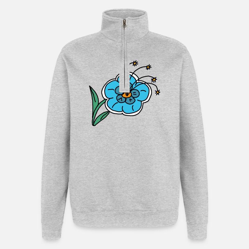 Handgezeichnete blaue Blume Kinder Kind - Quarter-Zip-Sweatshirt - Grau meliert