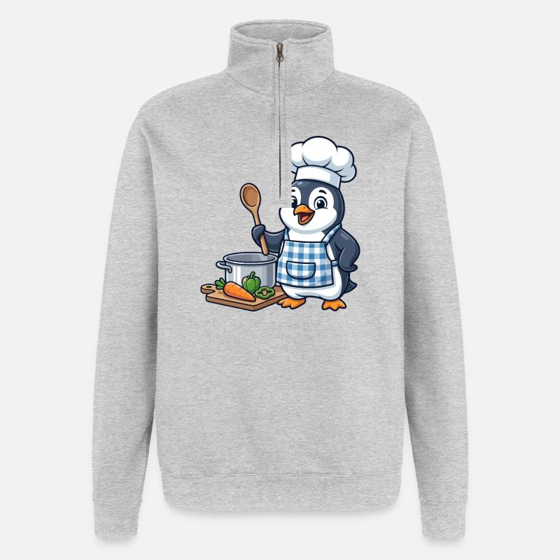 Cuisson des légumes de Penguin Chef - Sweat à zip 1/4 - gris chiné