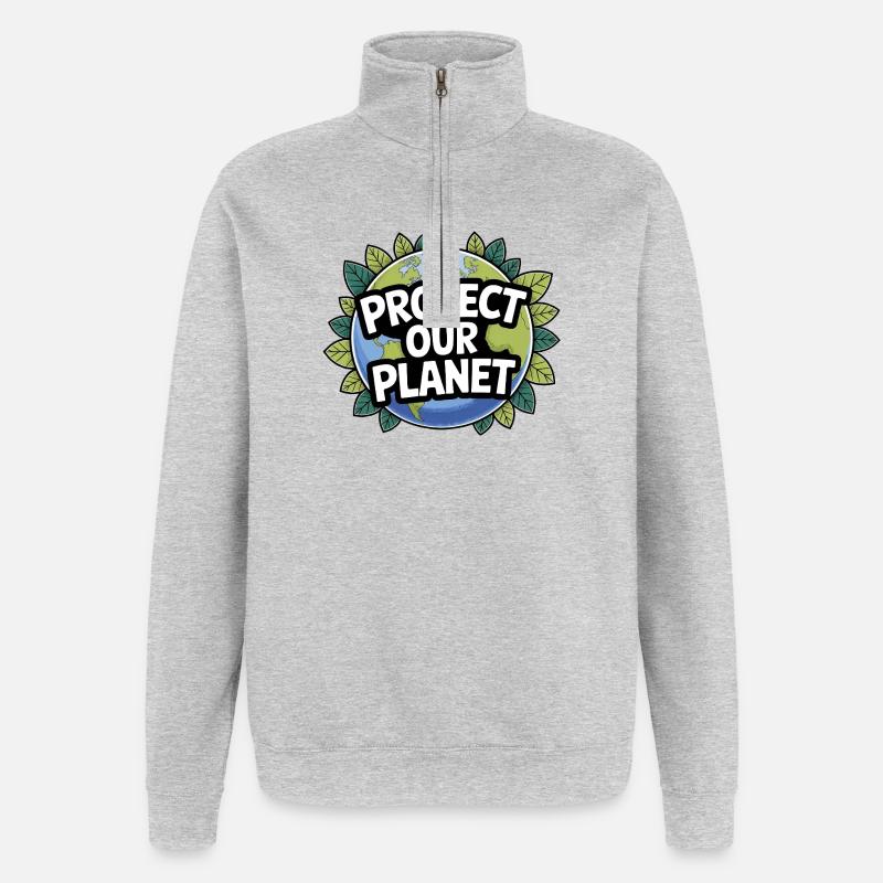 Protéger la Terre – Thème Planète - Sweat à zip 1/4 - gris chiné