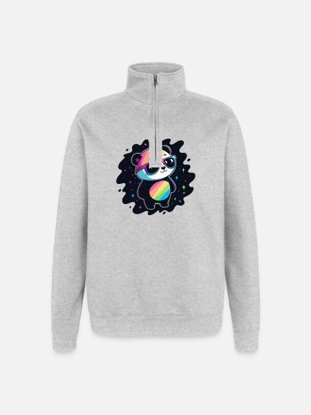 Panda Rainbow Galaxy Cool Glasses - Quarter-Zip Sweatshirt - heather grey