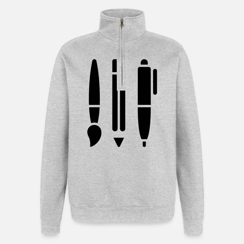 Pinsel, Bleistift und Stift - Kunst Symbol - Quarter-Zip-Sweatshirt - Grau meliert