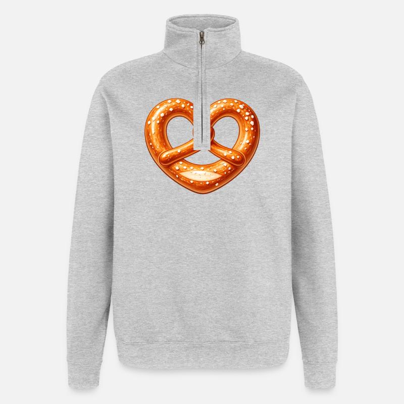 Brezel Herz Backen Bäcker Design - Quarter-Zip-Sweatshirt - Grau meliert