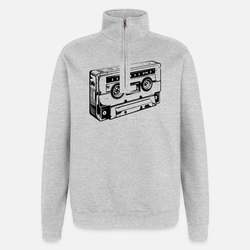 Retro kassette - Sweatshirt med 1/4 lynlås - grå meleret