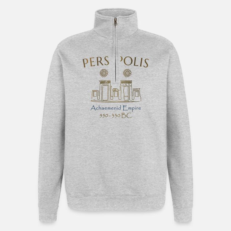Iran, ruines perses de Persépolis, dessin - Sweat à zip 1/4 - gris chiné