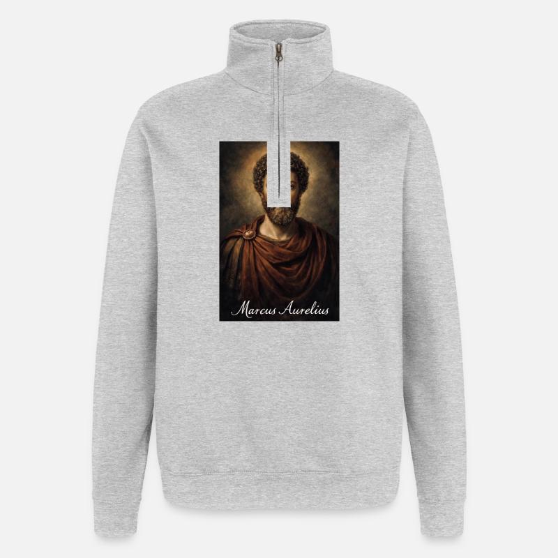 Marcus Aurelius Antikes Porträt - Quarter-Zip-Sweatshirt - Grau meliert