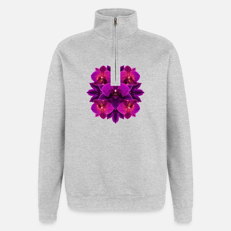 Mandala Orchidée Lumière Pourpre - Sweat à zip 1/4 - gris chiné