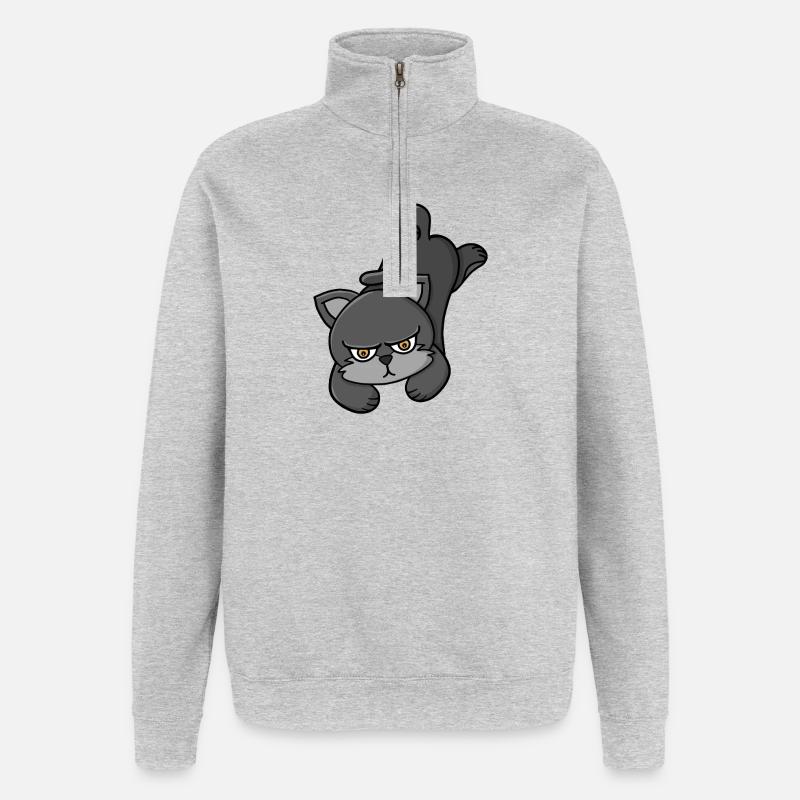 Chat Gris Grognon - Sweat à zip 1/4 - gris chiné